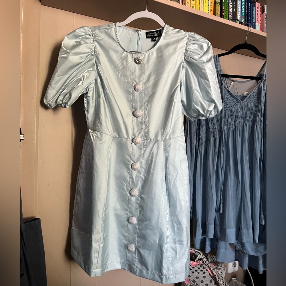 Danielle Bernstein Light Blue Puff Sleeve Dress